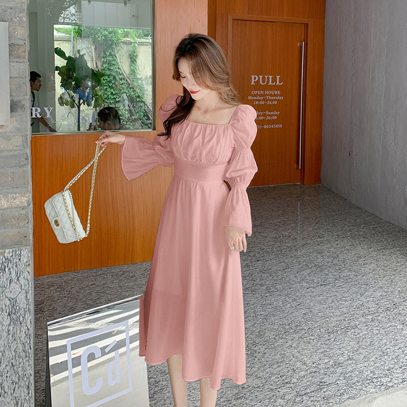 Backless Sexy Vintage Fairy Dress Women Sweet Elegant Princess Evening Party Dresses Female Casual Korean Long Sleeve Chic Dress