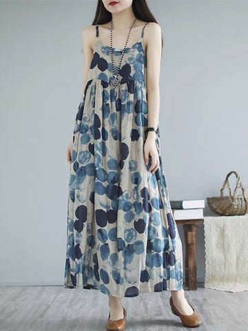 sleeveless strap vintage floral Polka Dot new in dresses for women casual loose long summer beach dress elegant clothing