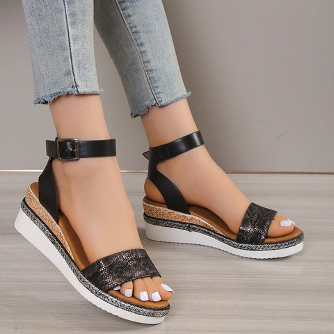 Strap Wedge Sandals for Women Summer High Heel Open Toe Buckle Gladiator Shoes Woman Non Slip Platform Sandals Female