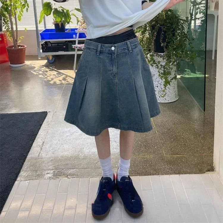 Streetwear Denim Skirt for Women High Waist A-line Jupe Fashion Casual Faldas Mujer Korean Y2K Mini Skirts