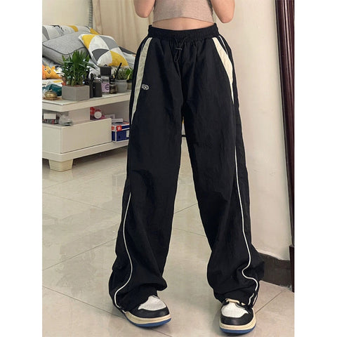 Wide Leg Loose Drawstring Cargo Pant Solid Color Baggy Trousers Oversized Mid Waist Sweatpants Retro Sporty Y2k Women Clothes