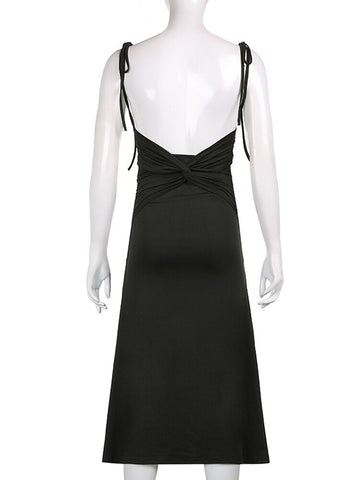 Fashion Strappy Ruched Sexy Black Dress Irregular Elegant Backless Long Dress Party Summer Dresses Women Clothes