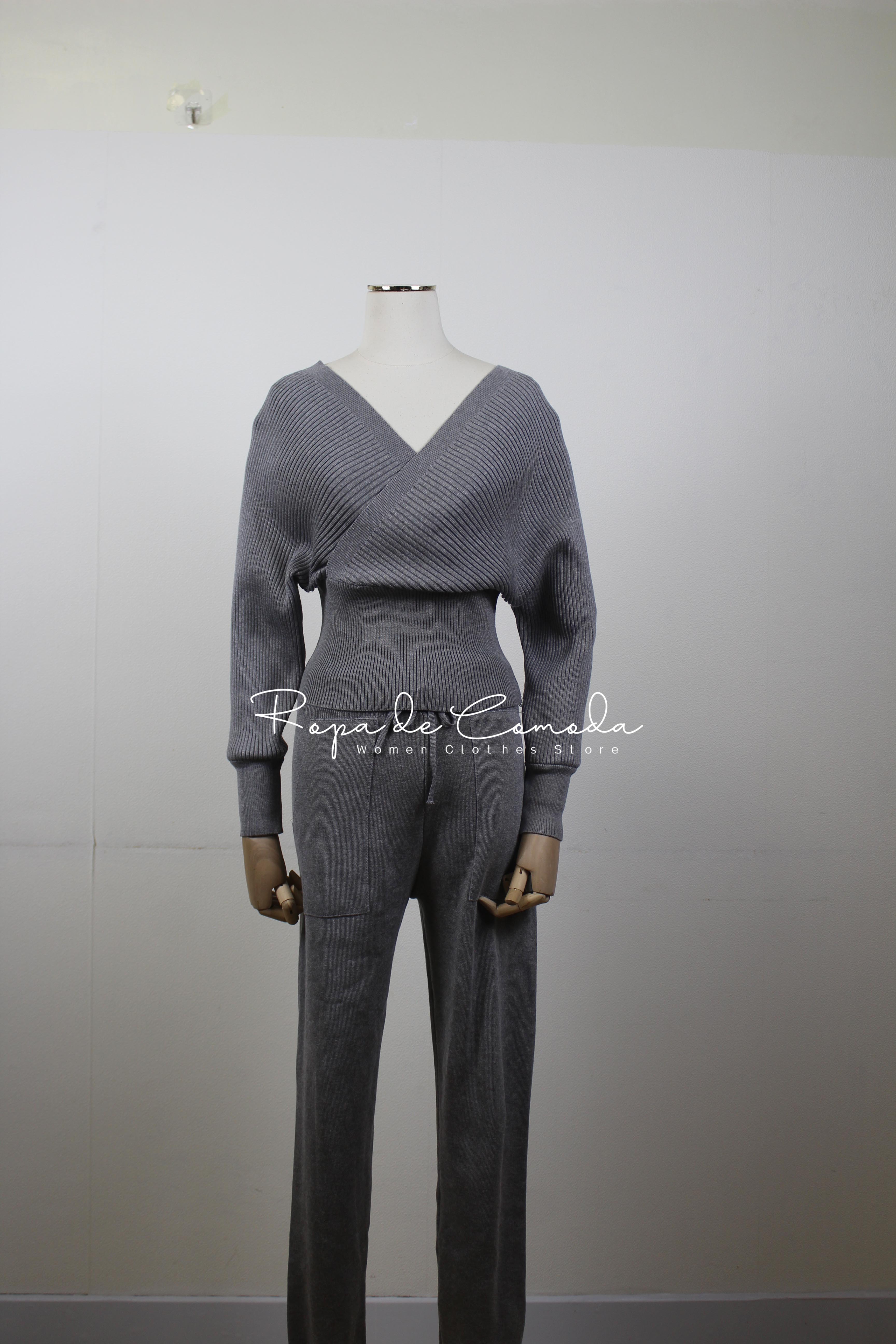 Sexy Off Shoulder Knitted Two Piece Set Women Long Sleeve Sport Tracksuit 2 Piece Sweater Pants Suits Matching Sets For Women