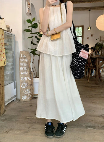 Summer New Small Fresh Simple Holiday Wind Breathable Cool Linen White High-waisted Skirt Women