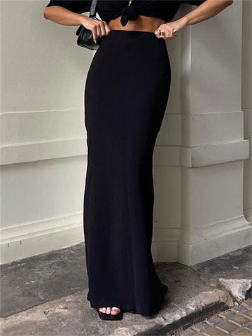 Fashion For Women Black Long Skirts High Waist Slim Seamless Elegant Ladies Gown Casual Summer Female Maxi Skirts