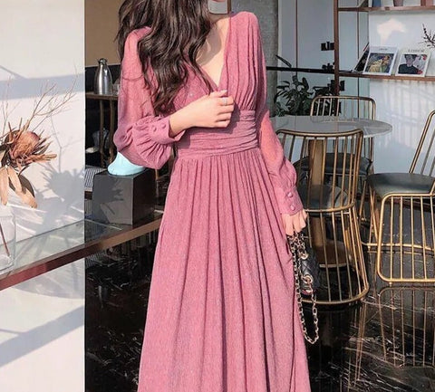 Spring Autumn V-neck Elegant Fashion Sequins Dresses Women Long Sleeve Temperament Evening Party Maxi Dress Robe Femme Vestidos