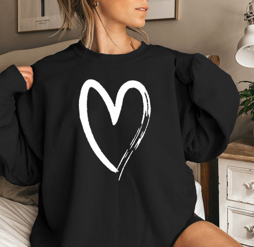 Sweatshirt Women Oversized Pullovers Heart Printed Long Sleeve Tops Spring Autumn Casual Loose O-neck Sweatshirts