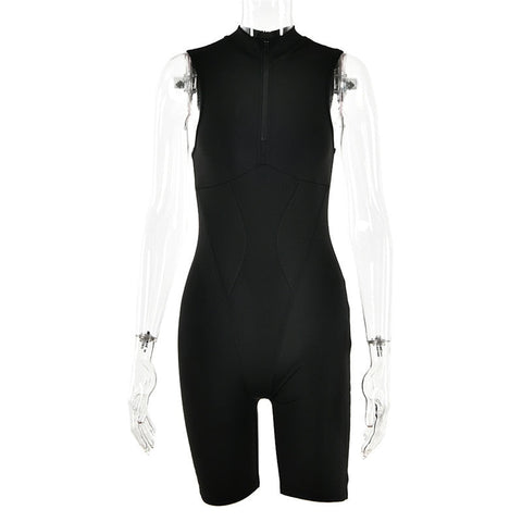 Casual Sporty Playsuit Women Overalls New O Neck Zipper Skinny Jumpsuit Female Rompers Workout Fitness Playsuits