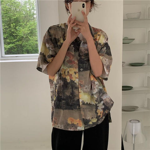 Chiffon Blouse Women Women's Summer Tunic Vintage Clothes Female Hawaiian Shirt with Short Sleeve Harajuku Top Women