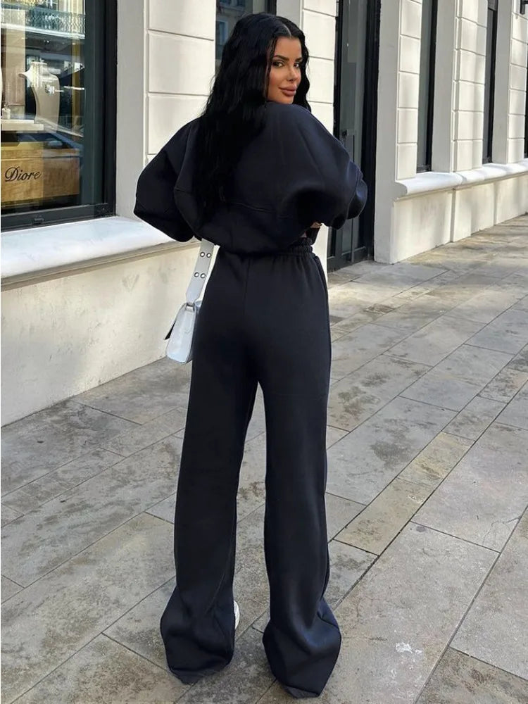 Autumn 2 Piece-Set Tracksuit Trousers Outfits Female Slim High Waist Drawstring Fashion Clothes Loose Women's Pants Sets