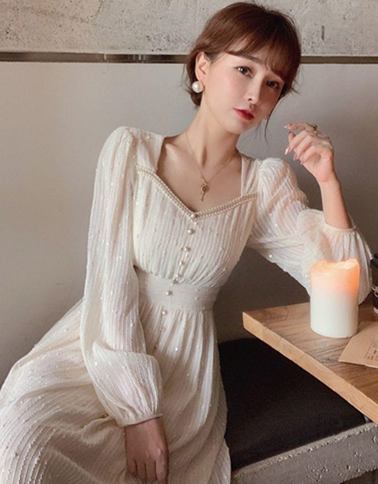 Summer New Women Fashion Elegant White Midi Dresses Vintage Princess Female Party A Line Clothes Vestdios