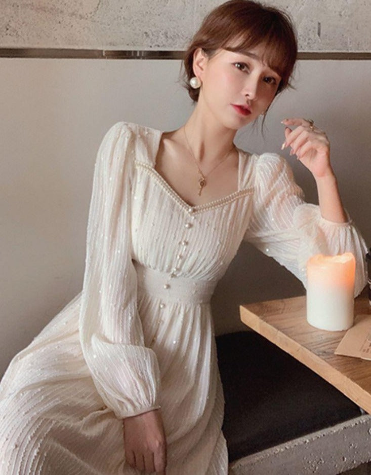 Summer New Women Fashion Elegant White Midi Dresses Vintage Princess Female Party A Line Clothes Vestdios