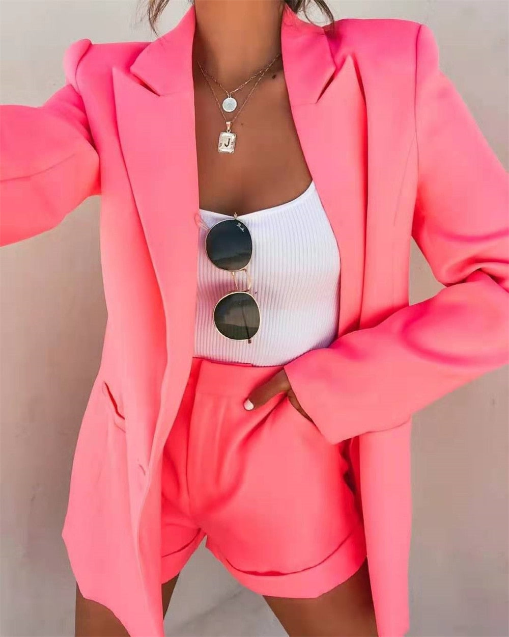 Pbong  spring and summer fashion women's suit suit jacket shorts two-piece casual suit