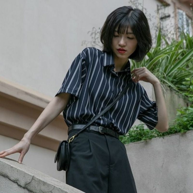 Elegant and Youth Woman Blouses Short Sleeve Striped Shirt British Style Summer Shirts for Women Fashion Retro Shirt