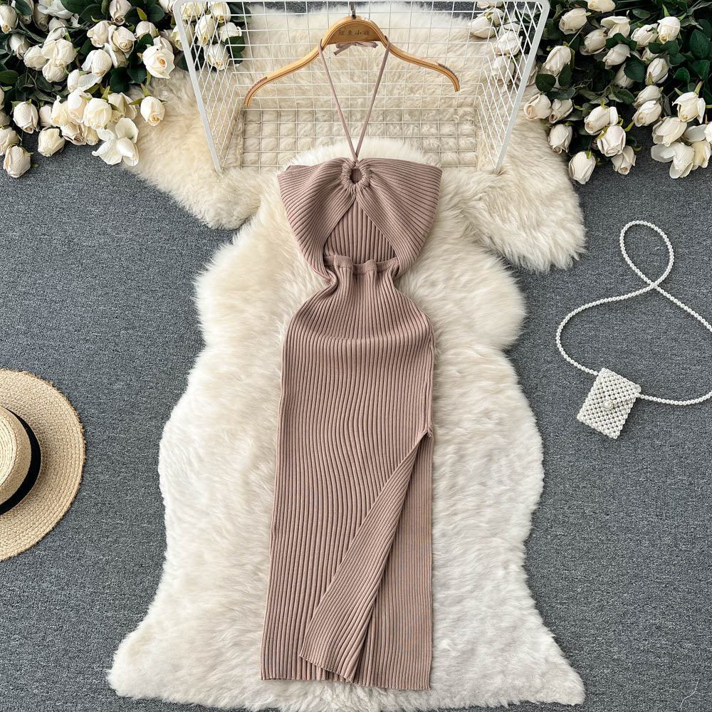 Sexy One Shoulder Crochet Bodycon Dress Chic Knitted Elegant Midi Vestidos Fashion Party Club Dresses Slim Goth Women Sundress