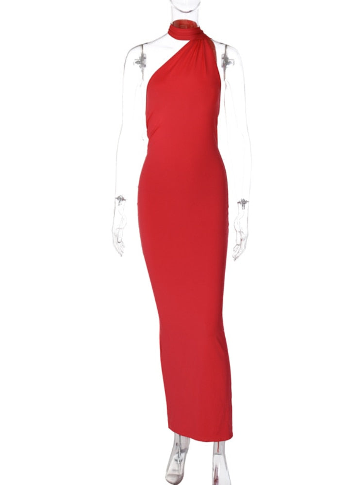 Backless Maxi Dress Elegant Red Long Sleeve Sexy Ruched Bodyocn Evening Party Dress for Women Spring Slim Christmas Outfits