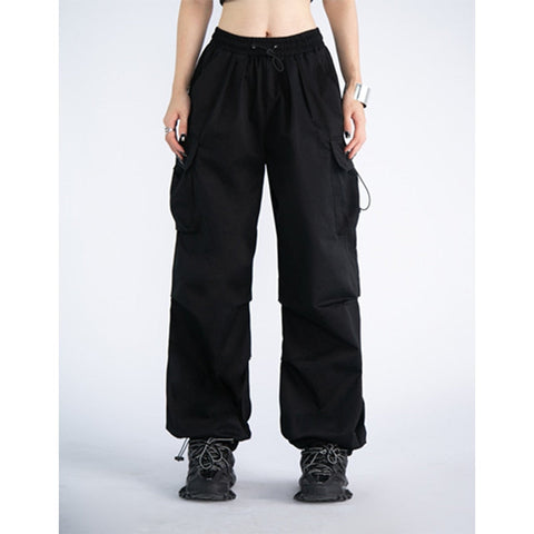 Cyber Y2K Red Parachute Pants Women Hip Hop Streetwear Gray Cargo Trousers Oversized Egirl Punk Black Wide Leg Pantalones