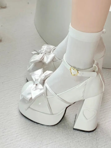 Pink Sweet Lolita Mary Janes Shoes Women Japanese Princess Kawaii High Heels Shoes Female Bow French Vintage Platform Shoes