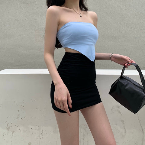 Pbong Sweet wrapped chest female high waist thin hot girl irregular autumn Base tank tops cotton sexy korean women 9FQ6