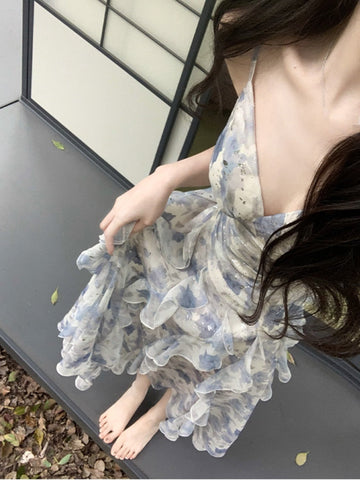 Summer Chiffon Floral Midi Dress Women Casual V-Neck Beach Style Sundress Office Lady Even Party Midi Dress Korean Chic