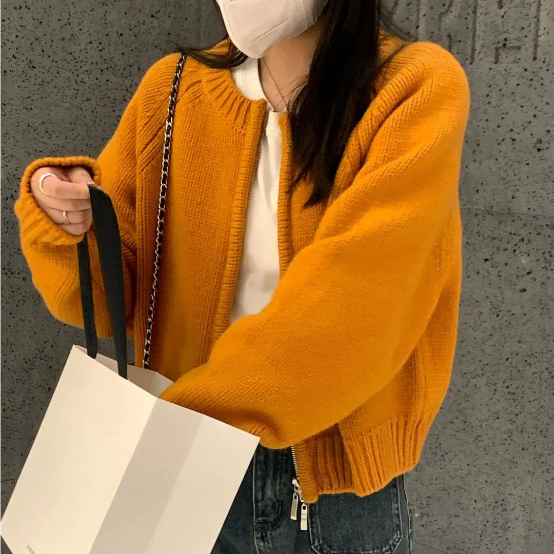 Knitted Cardigan Women's Spring Autumn New Round Neck Cashmere Sweater Coat Korean Fashion Soft Slim Fit Jacket