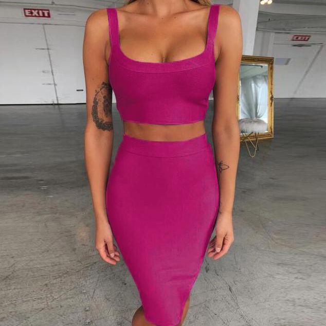 Bandage dress sets Women Sexy Two Piece Skirt Set Summer Lilac Bodycon skirt and top set matching sets For Club Party