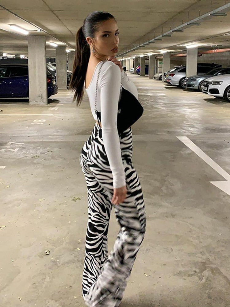 Zebra Print Wide Leg Pants Trousers Sexy High Waist Autumn Women Fashion Casual Female Trousers Streetwear