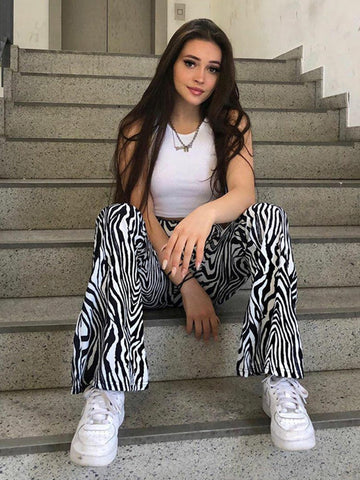 Zebra Print Wide Leg Pants Trousers Sexy High Waist Autumn Women Fashion Casual Female Trousers Streetwear