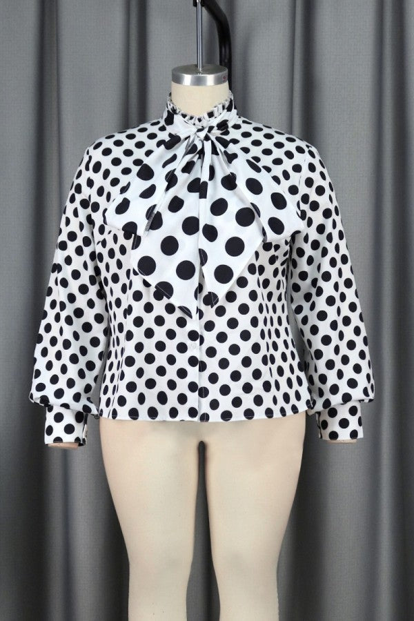 Pbong - White Casual Dot Print Turtleneck Tops