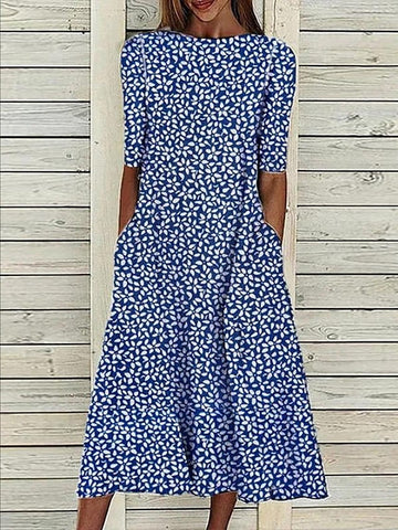 Women's Casual Dress Shift Dress Midi Dress Blue Half Sleeve Floral Loose Spring Summer Crew Neck Basic 2023 3XL