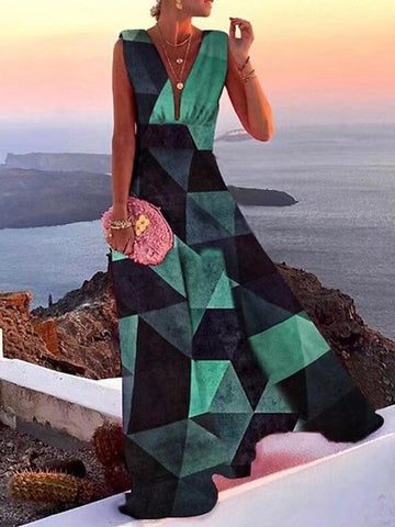 Women's Casual Dress Swing Dress Floral Dress Long Dress Maxi Dress Green Blue Pink Sleeveless Floral Print Spring Summer Deep V Hot Daily S M L XL XXL