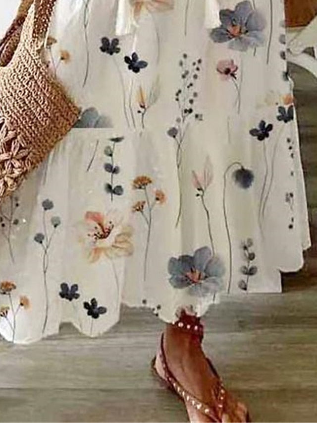 Women's Long Dress Maxi Dress Casual Dress A Line Dress Summer Dress Floral Fashion Casual Outdoor Daily Vacation Print Half Sleeve V Neck Dress Loose Fit White Yellow Summer Spring S M L XL XXL