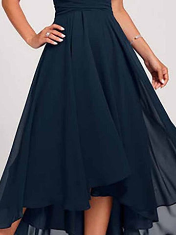 Women's Wedding Guest Dress Swing Dress Semi Formal Dress Midi Dress Blue Short Sleeve Pure Color Mesh Summer Spring Fall V Neck Wedding Guest Vacation Spring Dress S M L XL 2XL 3XL