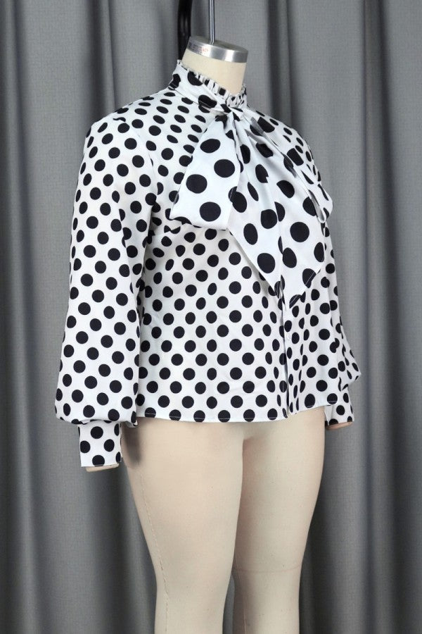 Pbong - White Casual Dot Print Turtleneck Tops