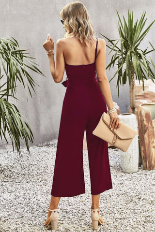 One-Shoulder Tie Belt Wide Leg Jumpsuit