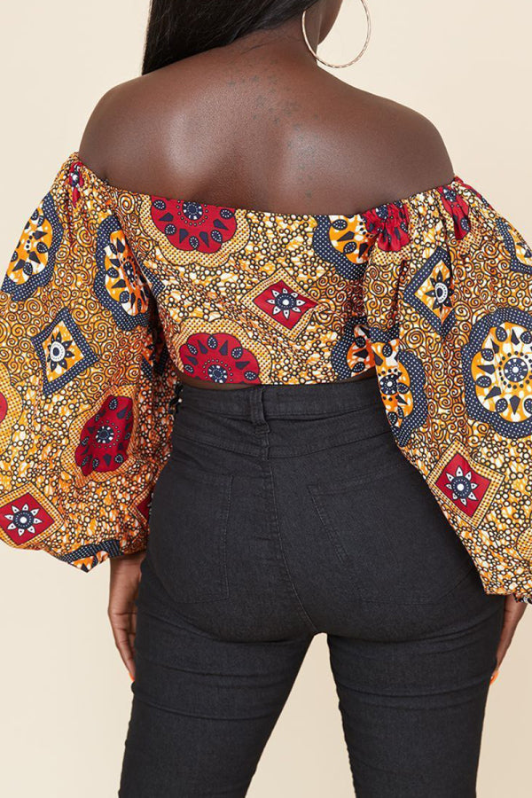 Pbong - Red Sweet Print Patchwork Zipper Off the Shoulder Tops