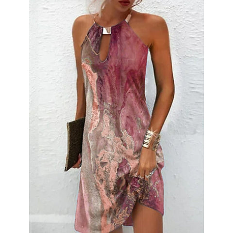 Women's Casual Dress Summer Dress Halter Neck Dress Graphic Marble Print Print Halter Mini Dress Fashion Modern Daily Holiday Sleeveless Loose Fit Pink Blue Green Summer Spring S M L XL XXL