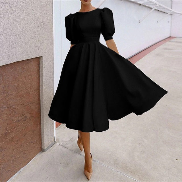 Women's Party Dress Casual Dress Swing Dress Midi Dress Black White Pink Short Sleeve Pure Color Backless Summer Spring Crew Neck Party Party Birthday Spring Dress S M L XL 2XL