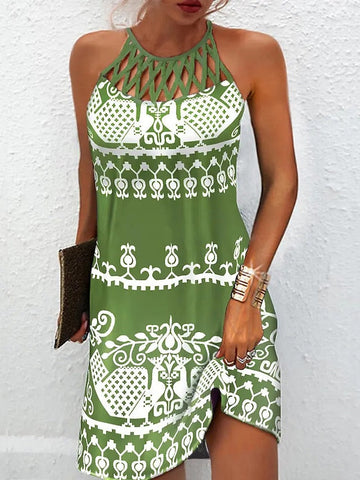 Women's Casual Dress Shift Dress Mini Dress Black Green Dark Blue Sleeveless Floral Ruched Spring Summer Halter Vintage Birthday Daily Ethnic Dress S M L XL XXL 3XL