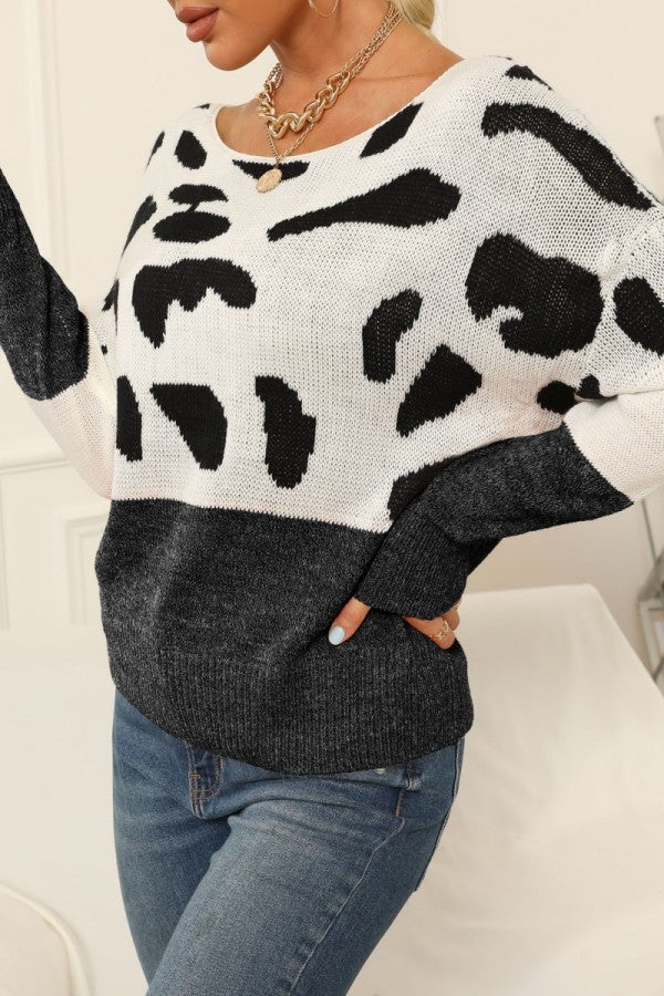 Pbong - Black Gray Casual Leopard Patchwork O Neck Tops