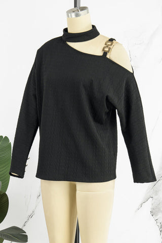 Pbong - White Casual Solid Patchwork Turtleneck Tops