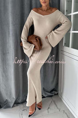 Ahion Knitted V Neck Long Sleeved Maxi Dress