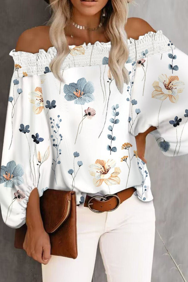 Pbong - Colour Casual Print Patchwork Off the Shoulder Tops