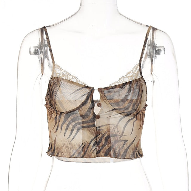 Goth Girl Sexy Y2K Year 2000 Camisole Crop Top Women's Japanese Cosplay Costumes Brown
