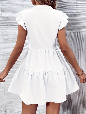 Solid Elegant V Neck Dress, Casual Every Day Dress For Summer & Spring, Women's Clothing