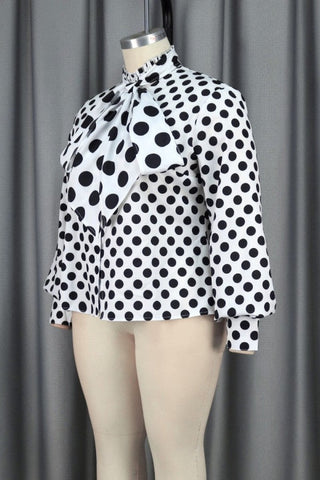 Pbong - White Casual Dot Print Turtleneck Tops