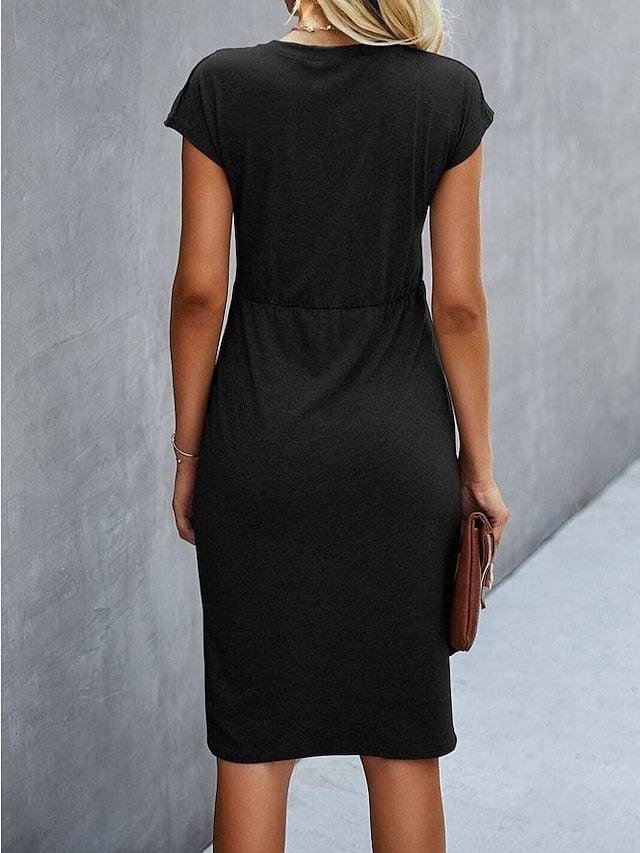 Women's Casual Dress Sheath Dress Summer Dress Midi Dress Knot Front Daily Date Going out Fashion Basic Crew Neck Short Sleeve Regular Fit Black Green Gray Color S M L XL XXL Size