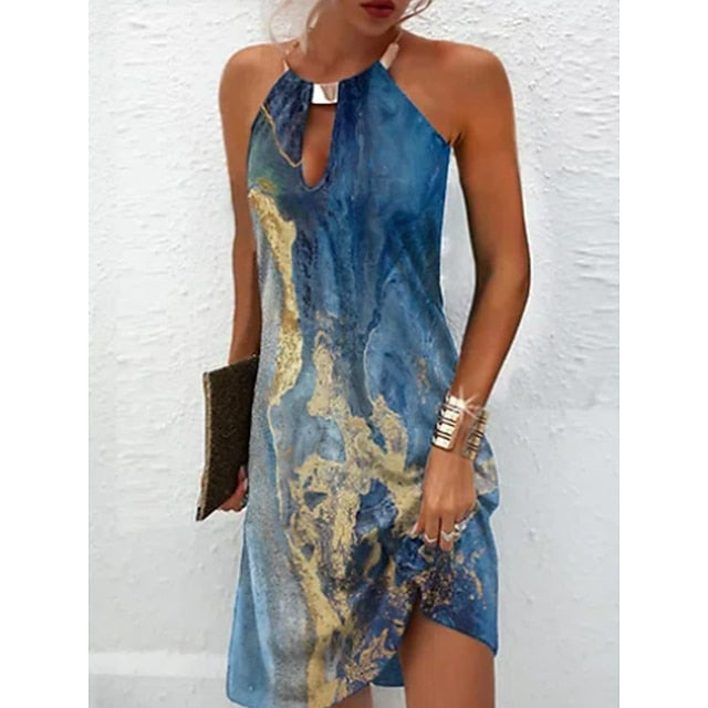 Women's Casual Dress Summer Dress Halter Neck Dress Graphic Marble Print Print Halter Mini Dress Fashion Modern Daily Holiday Sleeveless Loose Fit Pink Blue Green Summer Spring S M L XL XXL