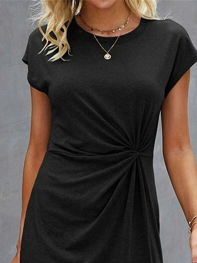 Women's Casual Dress Sheath Dress Summer Dress Midi Dress Knot Front Daily Date Going out Fashion Basic Crew Neck Short Sleeve Regular Fit Black Green Gray Color S M L XL XXL Size