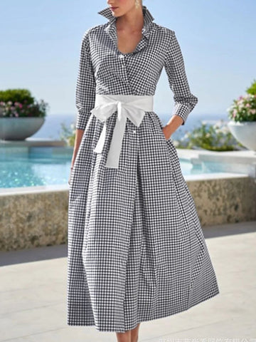 Women's Shirt Dress Casual Dress Maxi long Dress Outdoor Winter Dress Daily Cotton Cotton And Linen Fashion Casual Shirt Collar Lace up Pocket Long Sleeve Summer Spring Fall Regular Fit Pink